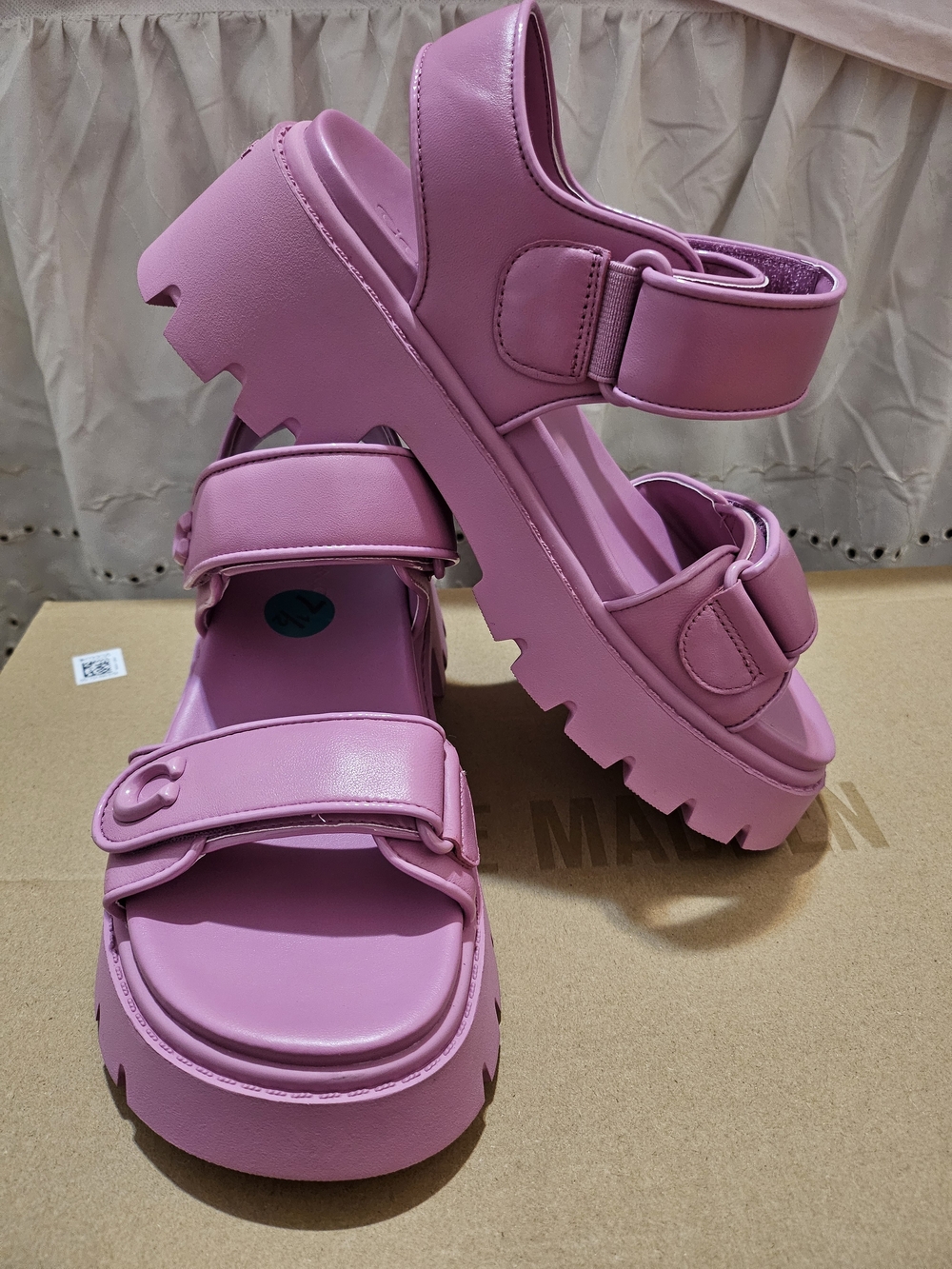 Coach Brynn Pink Platform Sandals with Hook-and-Loop Straps 7.5 - Picture 3 of 6